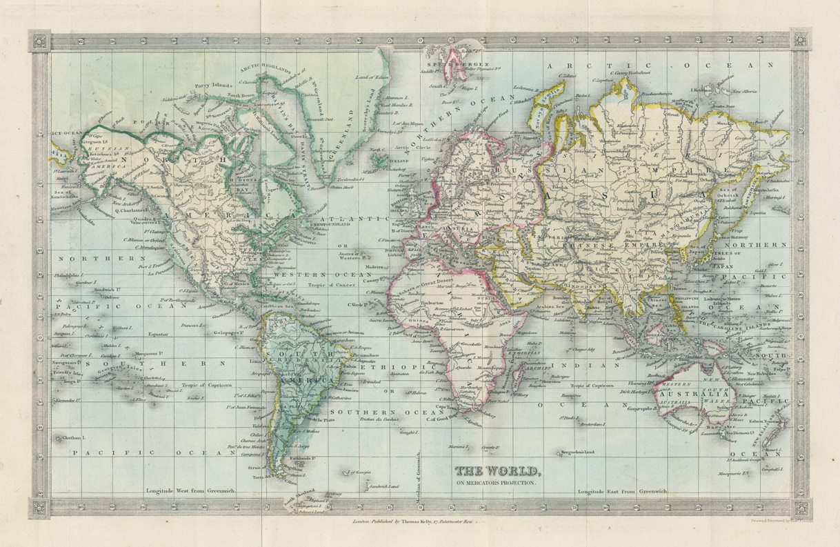 World map, on Mercator's Projection, 1843