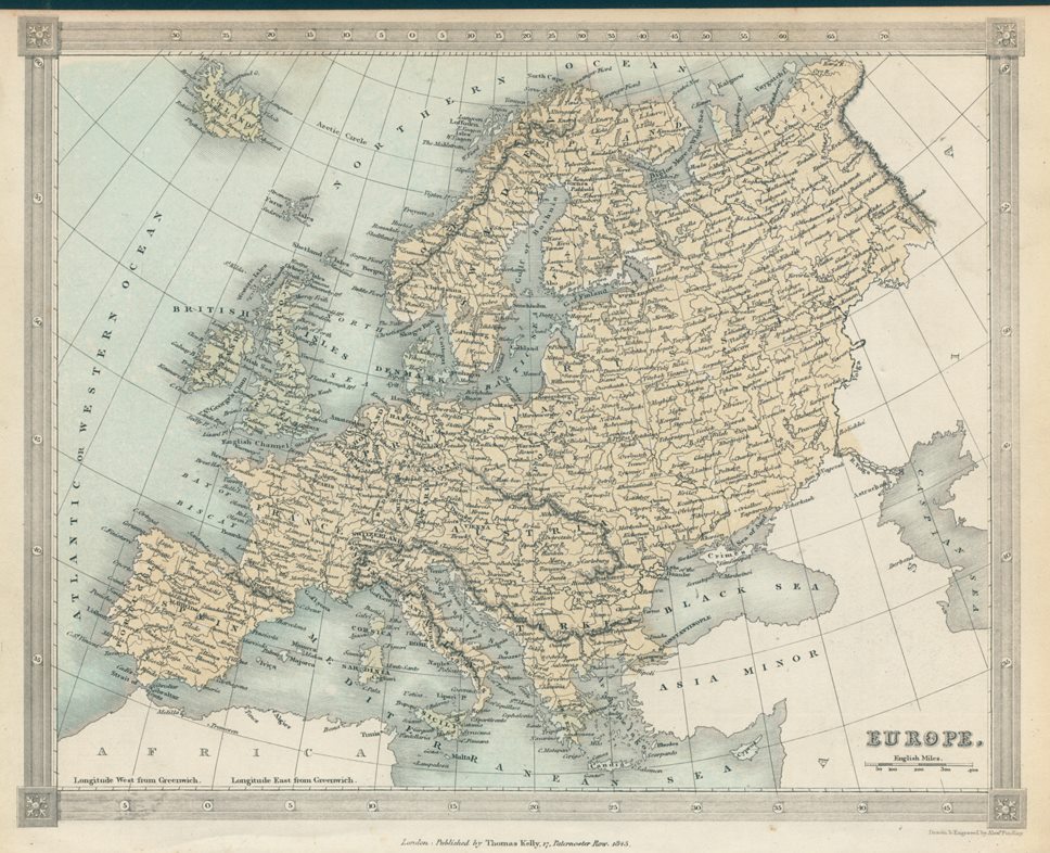 Europe map, 1843