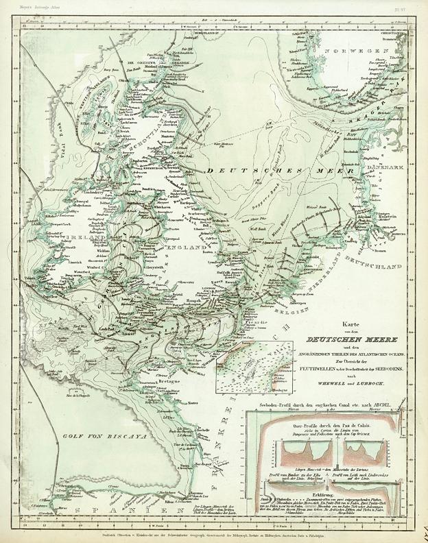 British Isles and North Sea, Tidal Chart, 1852