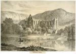 Monmouthshire, Tintern Abbey, soft ground etching of about 1800