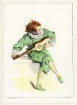 Figure playing a lute or small guitar, after Watteau, about 1790