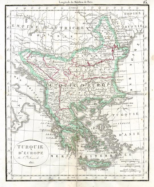 Turkey in Europe (including Greece, Macedonia, Albania, Bulgaria and Romania), Delamarche, 1828