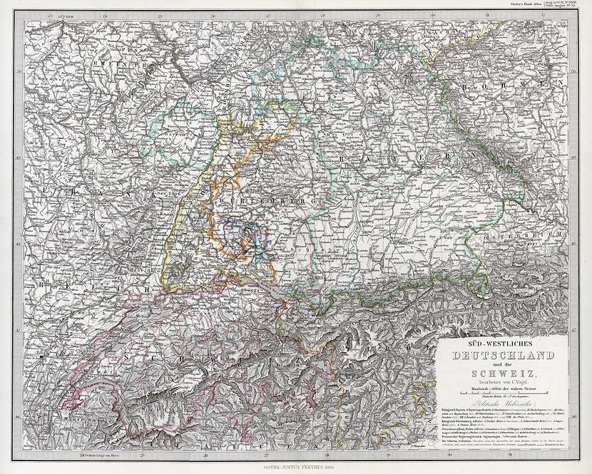 South west Germany, with part of Switzerland, 1869