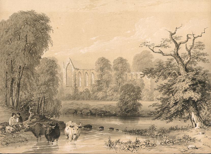 Monmouthshire, Tintern Abbey, stone lithograph, 1840