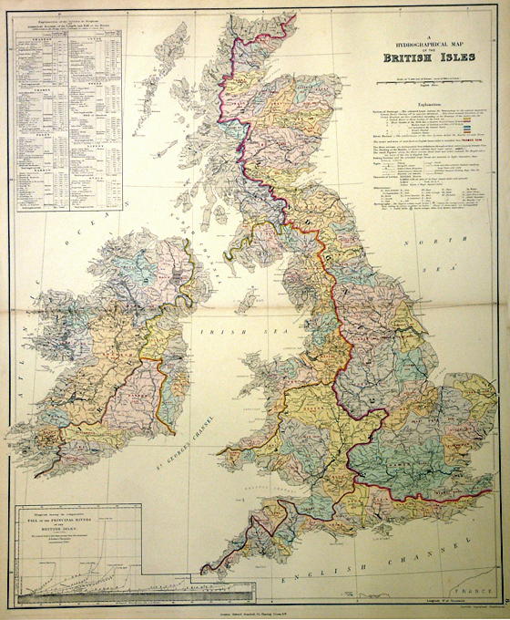 British Isles, large hydrographical map, 1887