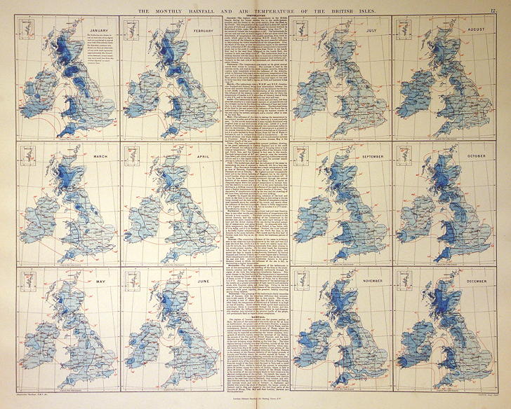 British Isles, monthly rainfall map, 1887