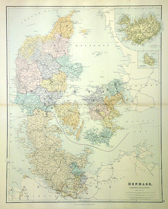 Denmark & Iceland, large map, 1887