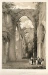 Monmouthshire, Tintern Abbey interior, L.Haghe tinted stone lithograph, 1840