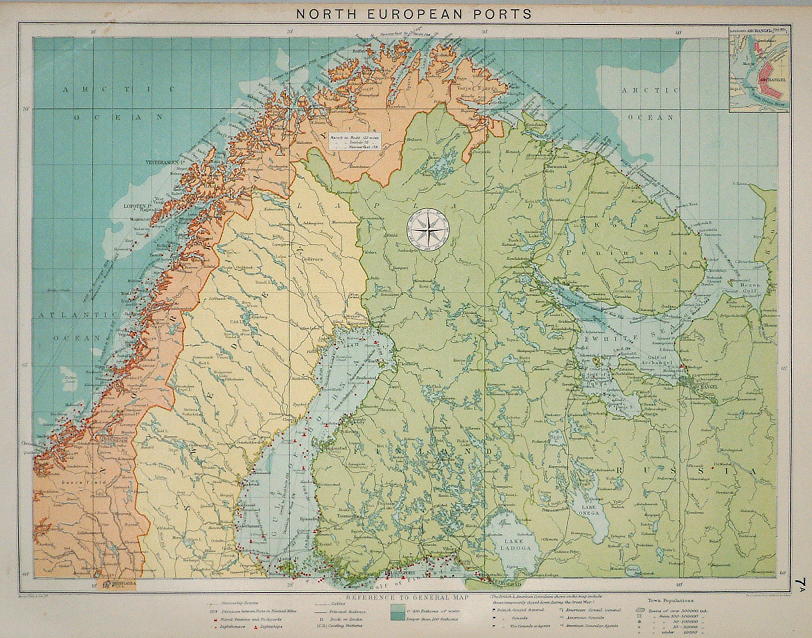 Scandinavia, north European ports, large chart, 1920