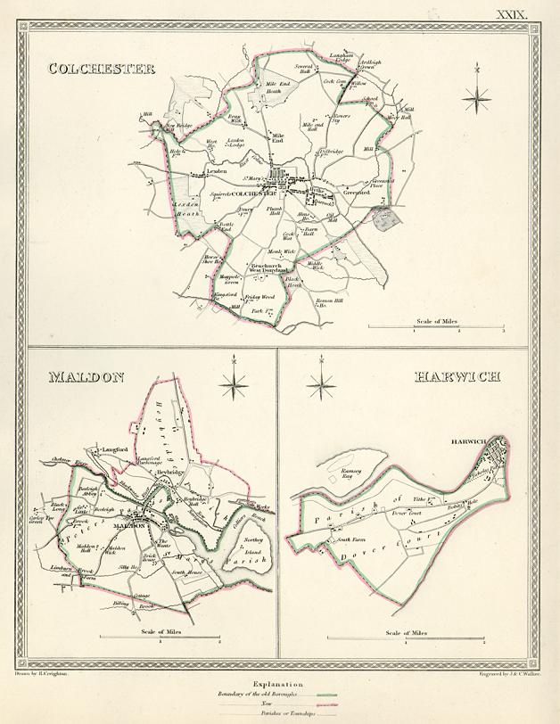 Essex town plans (Colchester, Maldon & Harwich), 1835