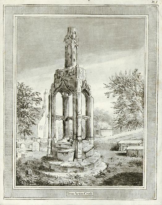 Gloucestershire, Iron Acton Cross, soft ground etching, 1800
