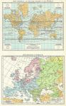 World - Isothermal & Winds, plus Religions of Europe, 1895