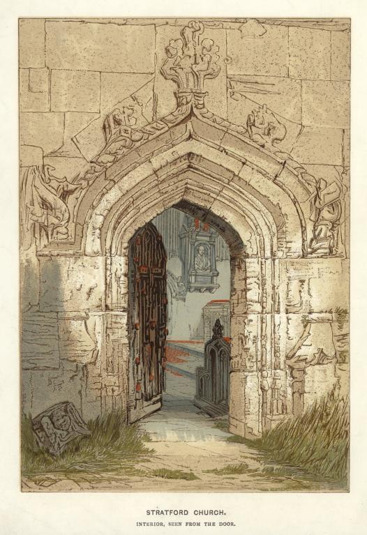 Warwickshire, Stratford Church door, 1880