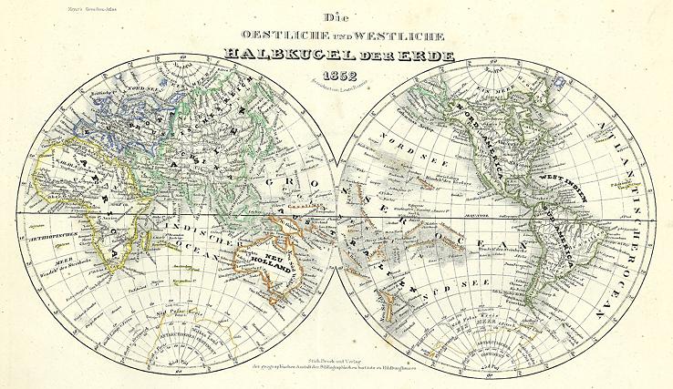 World in hemispheres, 1860
