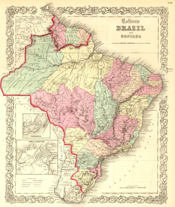 South America, Brazil & Guayana, Colton, 1855