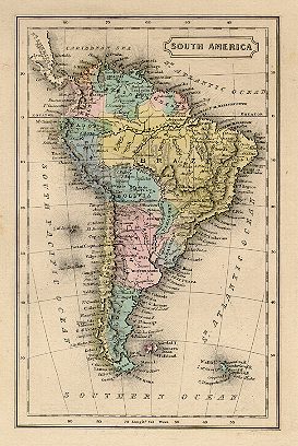 South America, miniature map, 1862