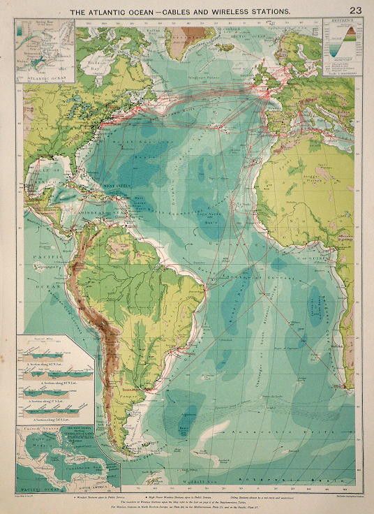 Atlantic Ocean - Cables & Wireless Stations chart, 1920