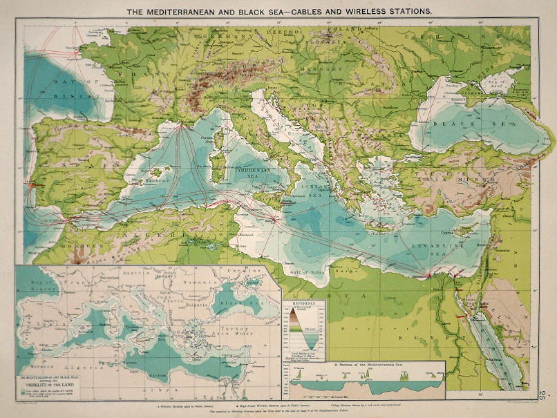 Mediterranean Sea - Cables & Wireless Stations chart, 1920