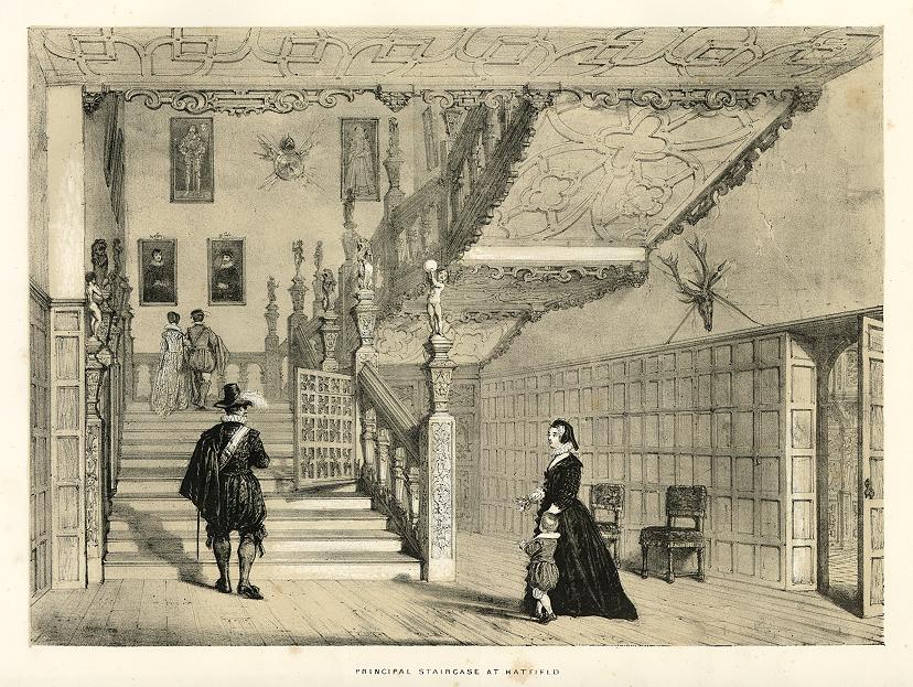 Hertfordshire, Hatfield House, Principal Staircase, Joseph Nash, 1839