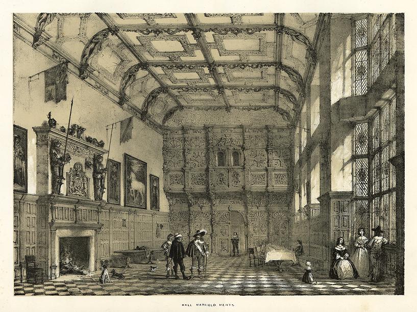 Hertfordshire, Hatfield House, the Hall, Joseph Nash, 1839