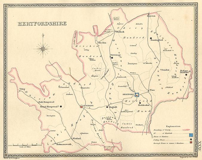Hertfordshire, electoral map, 1835