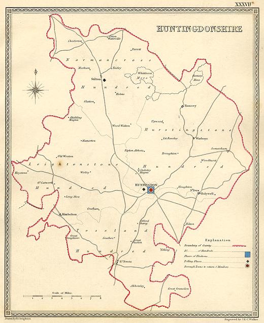 Huntingdonshire, electoral map, 1835
