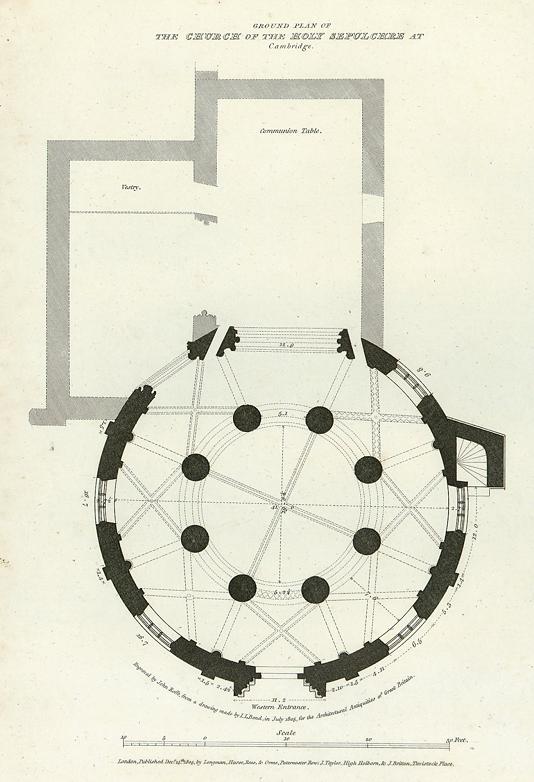 Cambridge, plan of the Church of the Holy Sepulchre, 1830