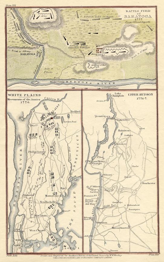 USA, Saratoga in 1777, White Plains in 1776 & Upper Hudson 1776-7, published 1863