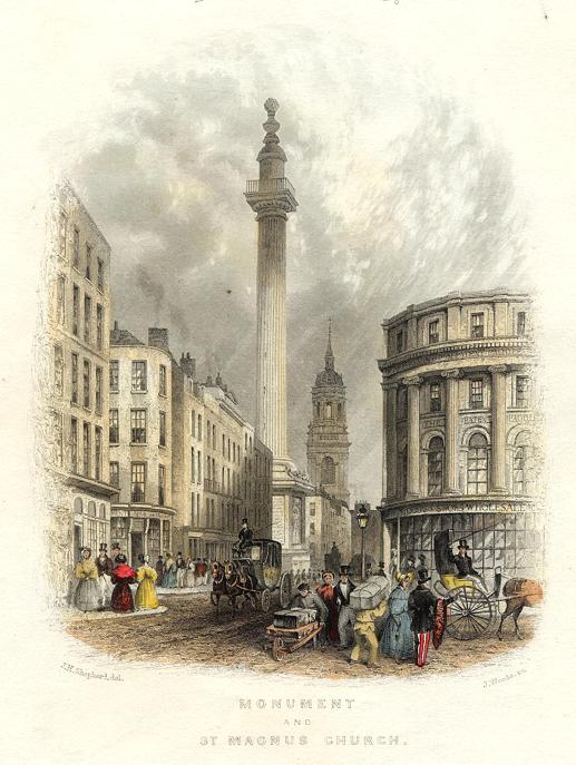 London, Monument & St.Magnus Church, 1837