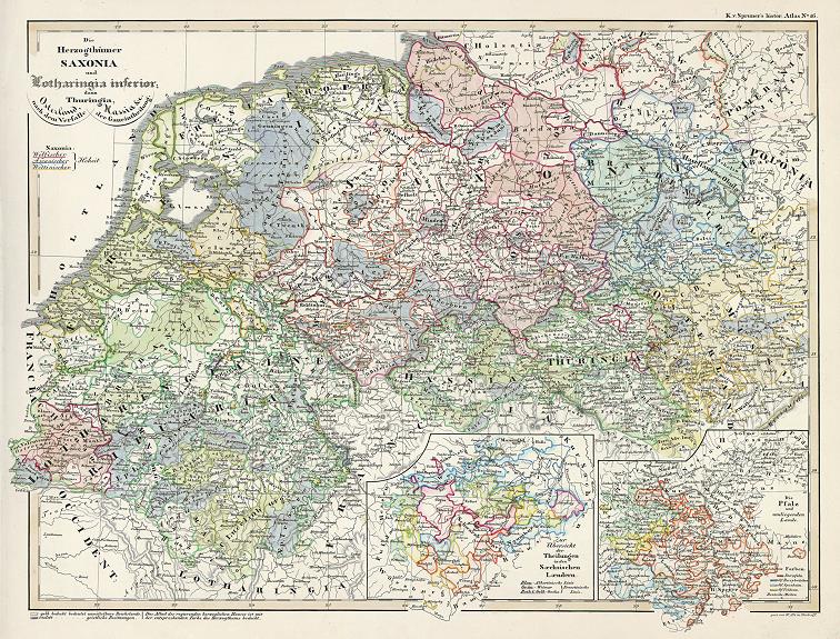 Saxonia, Lotharingia & Thuringia, historical map, 1846