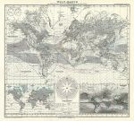 World Map with wind directions and sea routes, 1879