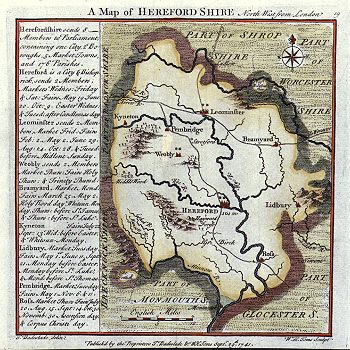 Herefordshire map, Badeslade/Toms, 1740
