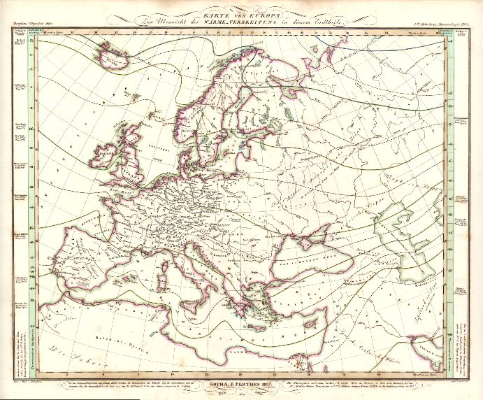 Europe, Isotherm Curves, Humbolt/Berghaus Physik Atlas, 1852