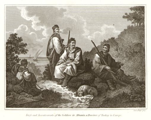 Albania, costumes of Soldiers, Moore's Voyages, 1789