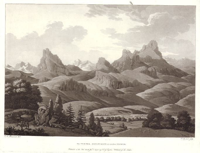 Austria, Verner Mountains from Innsbruck, aquatint, 1792