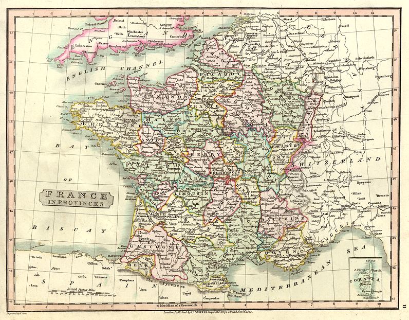 France in Provinces, Smith's New General Atlas, 1824