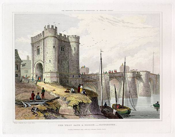 Gloucester, old West Gate & Bridge, 1828