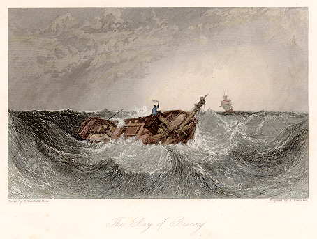 The Bay of Biscay with a wrecked boat, 1840