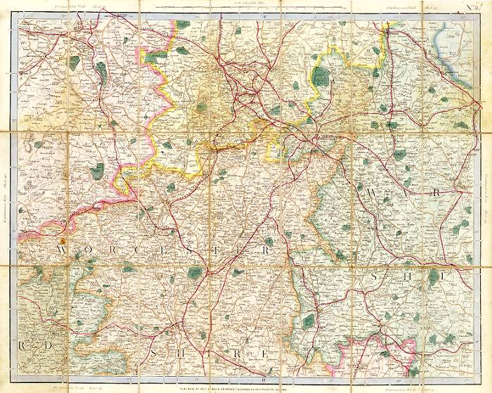 warwickshire & Worcestershire, large disected map, 1890