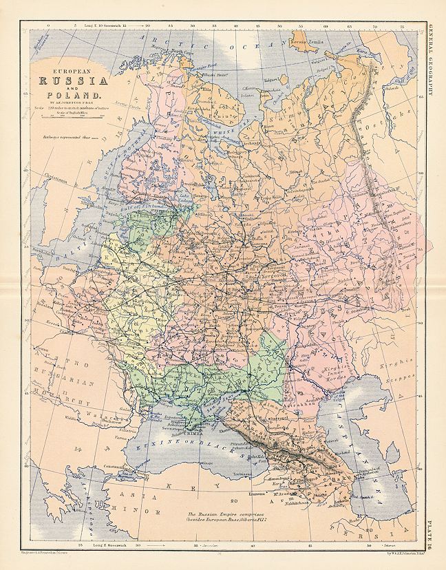 Old and antique prints and maps: Russia in Europe & Poland map, 1879 ...