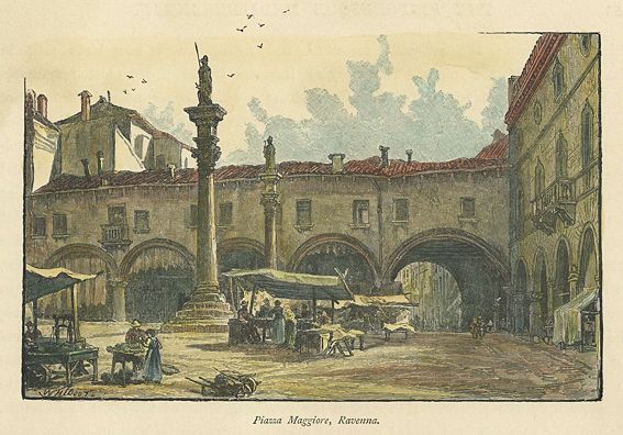 Old and antique prints and maps: Italy, Ravenna, Piazza Maggiore, 1891 ...