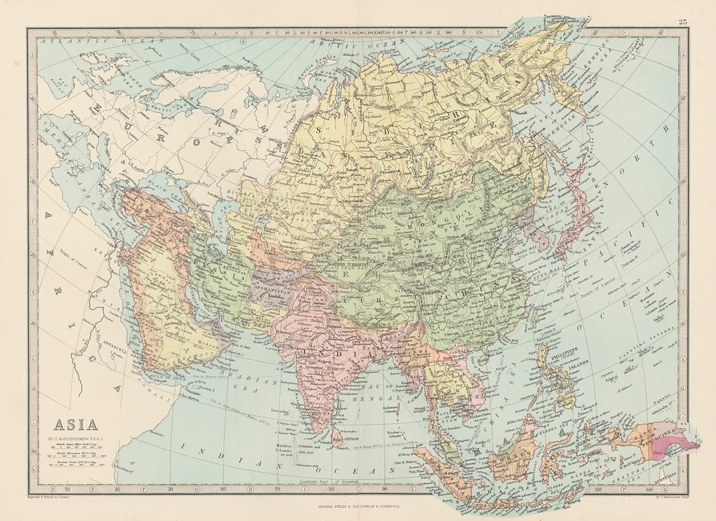 Old and antique prints and maps: Asia map, 1886, World and other maps